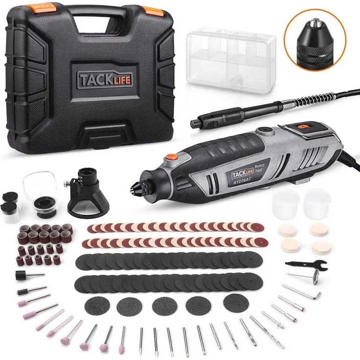 TACKLIFE RTD36AC Rotationswerkzeug, 200 W, variable Geschwindigkeit, mit 170 Zubehörteilen