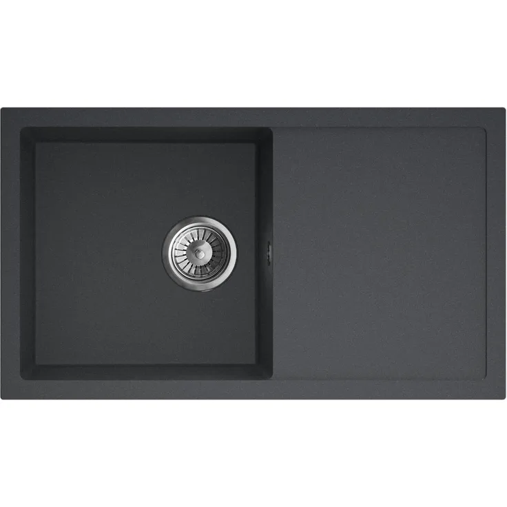 Axis Group ARIA 76 Granitspüle, Einbauspüle in Black Metallic, 76 x 44 cm, kratzfest und platzsparend, mit Siphon