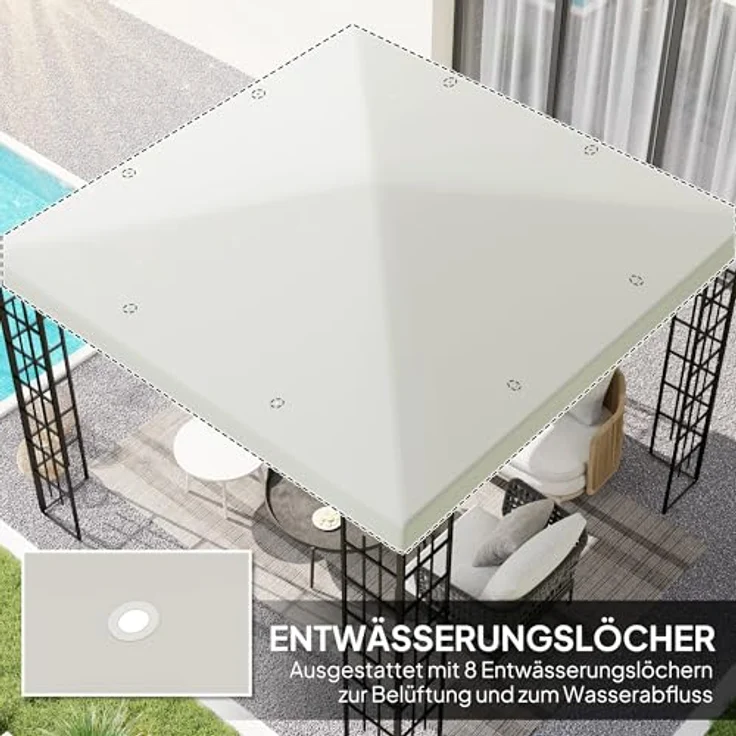 Outsunny Pavillon-Ersatzdach für Pavillon 3 x 3 m, wasserdicht, aus Oxford-Stoff, 370 g/m², Hellgrau – Bild 3