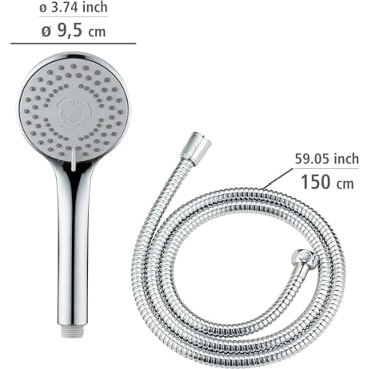 WENKO Handbrause Modell Basic Line Duschkopf Set, klassischer Brausekopf mit 5 Strahlarten, 150 cm Brauseschlauch – Bild 4