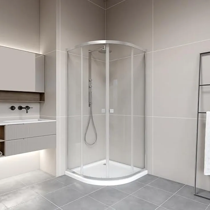 MARWELL Duschkabine LEEDS II, Runddusche 80x80x190 cm mit aushängbaren Schiebetüren und 4 mm Einscheibensicherheitsglas, Aluminiumprofile in Chrom