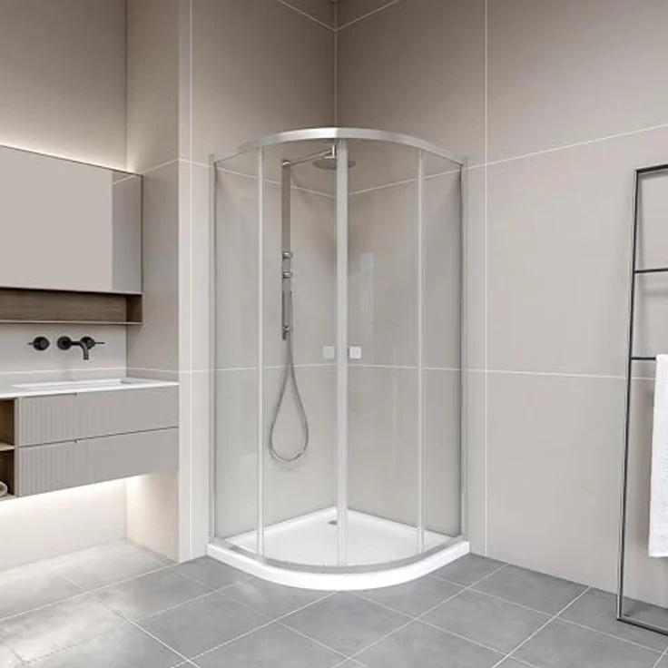 MARWELL Duschkabine LEEDS II, Runddusche 80x80x190 cm mit aushängbaren Schiebetüren und 4 mm Einscheibensicherheitsglas, Aluminiumprofile in Chrom – Bild 1