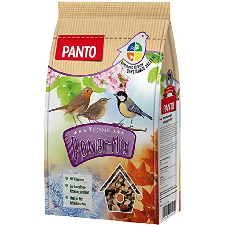 PANTO Wildvogelfutter Power Mix – 4x1,7 kg Vogelfutter für Futterhäuschen, Streufutter für Vögel mit Sonnenblumenkernen, Erdnüssen, Rosinen, Getreideflocken – Bild 1