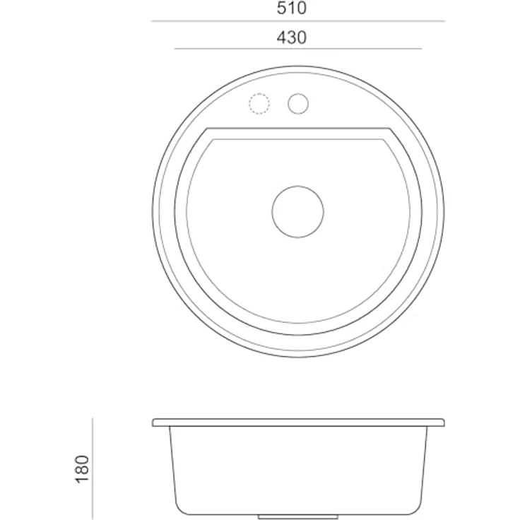 QUADRON CUBA 210 Rund Spülbecken, 1-Becken Granitspüle, Größe: 51 x 51 x 18 cm, Ø 43, beige mit Siphon – Bild 3