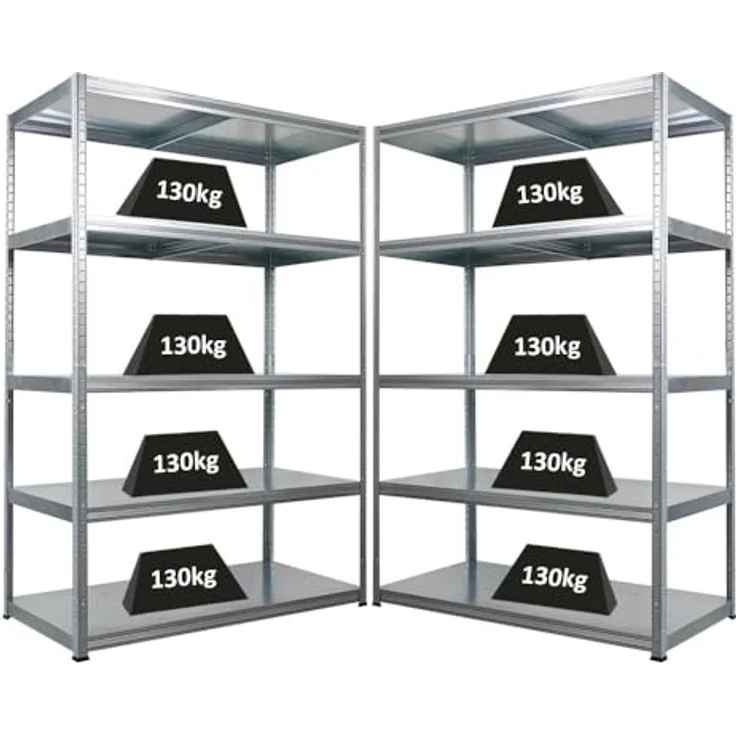 Proregal Metallregal Mega Deal Steel Eagle, Schwerlastregal mit 5 Fachböden, Traglast 130 kg, verzinkt, 180 x 120 x 60 cm – Bild 1