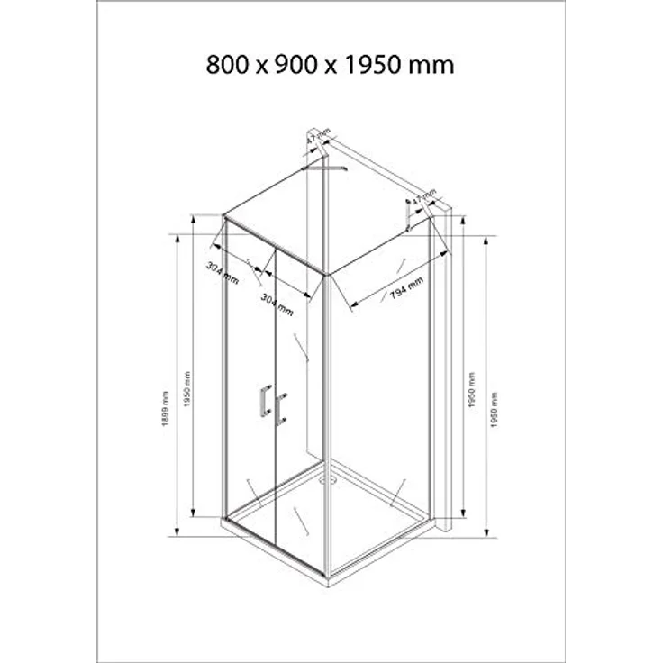 BuyLando Nora U Form Duschkabine 90x80x90 cm, Klarglas, Höhe 195 cm, 2-türige Einstiegsmöglichkeit, bodeneben oder mit Duschwanne montierbar – Bild 7