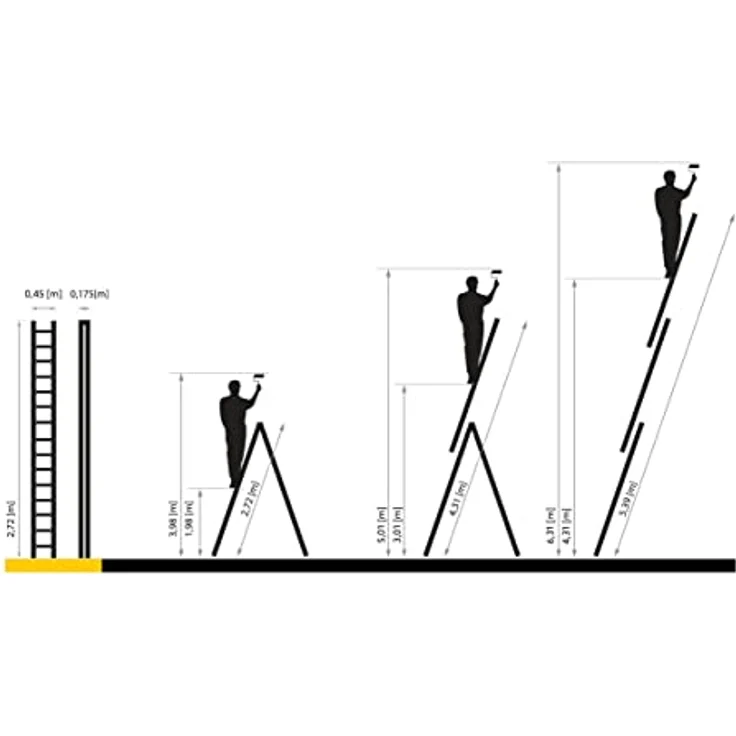DRABEST Leiter PRO Serie Schiebeleitern 3-teilig Vielzweckleiter 3x10 Stufen Alu Leiter Arbeitshöhe 6 m Belastbarkeit 150 kg inkl. Eimerhaken – Bild 4
