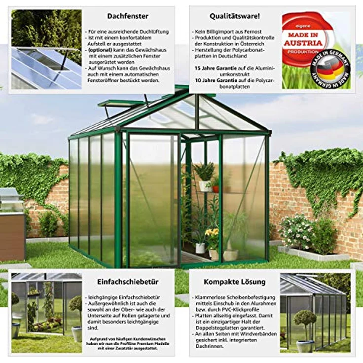 GFP Gewächshaus Diamas 22 Light 235x311 cm mit integriertem Fundament 12 mm Doppelstegplatten, Farbe Moosgrün - Made in Austria – Bild 4