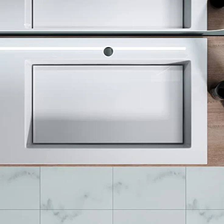 doporro Design Einbauwaschbecken 120x46x13,5 cm Col820R aus Gussmarmor Waschbecken Waschtisch Handwaschbecken – Bild 4