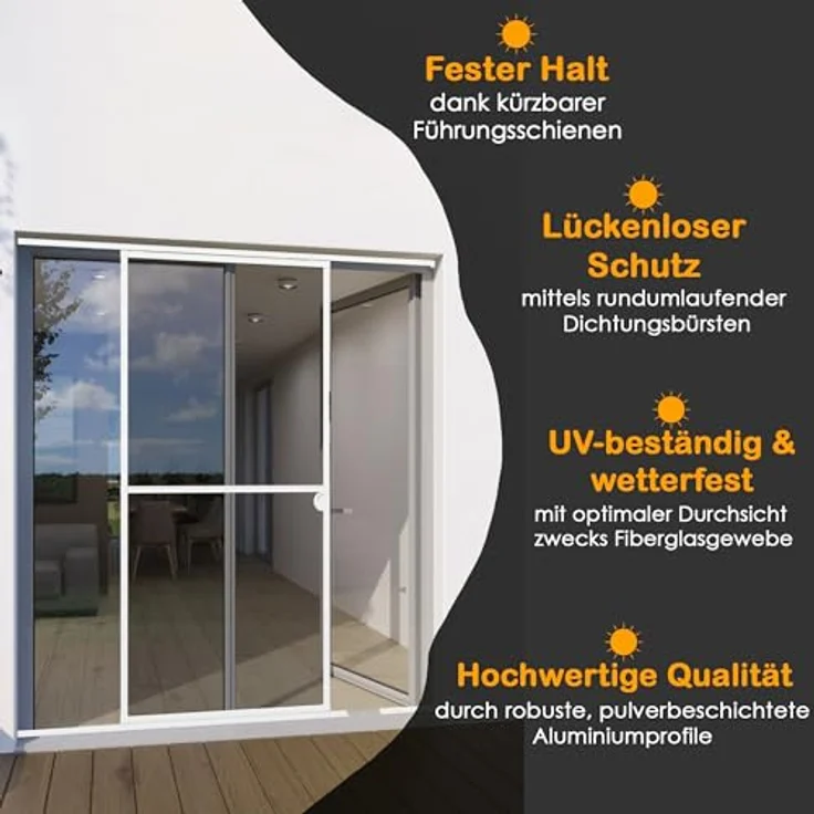 Yoursol Alu Insektenschutz Schiebetür 120 x 240 cm, Fiberglasgewebe UV-beständig, weiß oder grau für Balkon und Terrassen – Bild 3