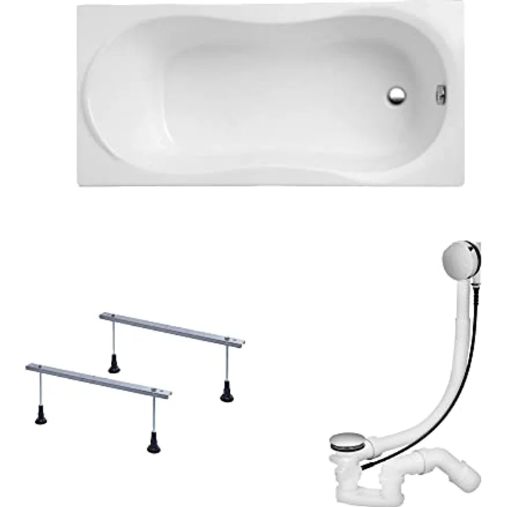 KOLMAN Badewanne GRACJA Rechteck 140x70, 126 Liter, 3in1 Komplettset mit Siphon, reinweiß, Acryl mit Glasfaserverstärkung – Bild 1