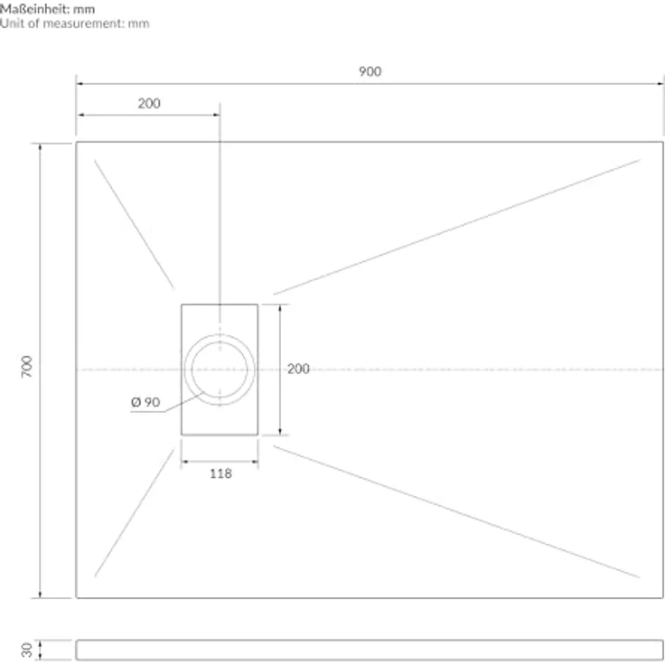 LuxeBath Duschwanne 90x70 cm, Rechteckige Brausetasse mit rutschfester Oberfläche und Ablaufgarnitur, Weiß, H:30 mm, extra flach – Bild 7