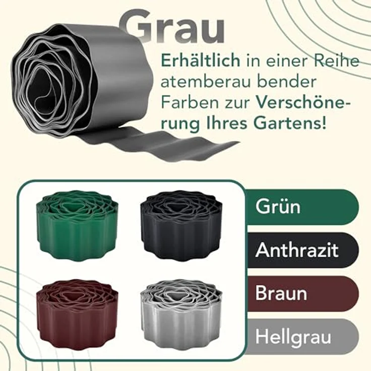 GARDENIX Rasenkante Kunststoff 9m, Höhe 20 cm - Flexibel und wetterbeständig, Beeteinfassung Anthrazit für Blumenbeet – Bild 3