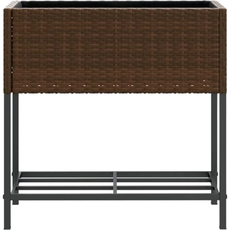 vidaXL Pflanzkübel mit Ablage Braun Poly Rattan, langlebiges PE-Rattan, stabiles Stahlgestell, praktische Ablage – Bild 5