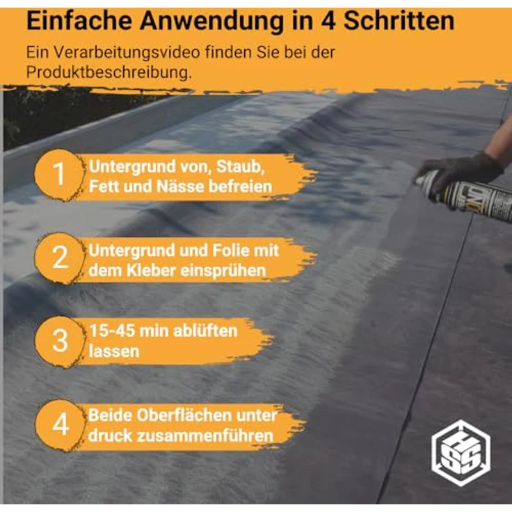 HSS EPDM Kleber SprayBond, Hochleistungs-Sprühkleber für EPDM Folie, 750ml, geeignet für Randbereiche & Hochzüge auf Beton, Holz, Metall, PU-Dämmungen und Bitumen, witterungsunabhängig, sofort haftend – Bild 3