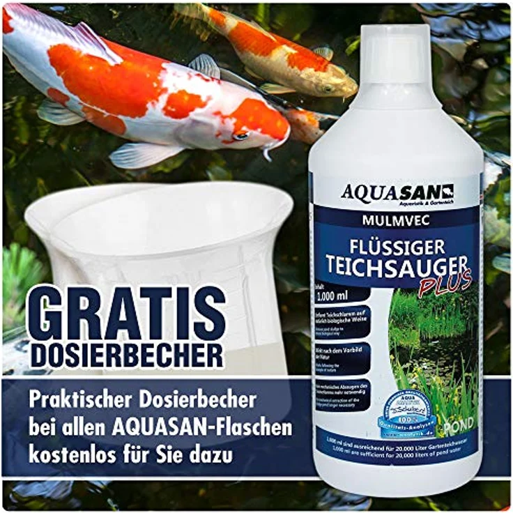 AQUASAN Gartenteich Mulmvec Flüssiger Teichsauger Plus (Teichschlammentferner - Kein mechanisches Absaugen von Schlamm und Mulm mehr notwendig - Nie Wieder Teichschlamm), Inhalt:1 Liter – Bild 5
