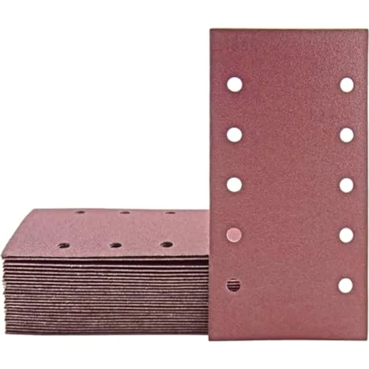 MioTools Fox Klett-Schleifblätter, 230 x 115 mm, 10-Loch, Normalkorund K80, 50 Stk. für Schwingschleifer