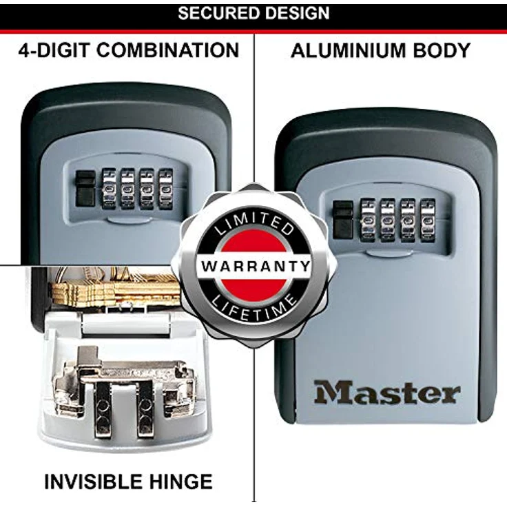 MASTER LOCK Schlüsseltresor [Medium] [Wandhalterung] [Zahlencode] - 5401EURD - Schlüsselsafe, Schwarz und Silber – Bild 3