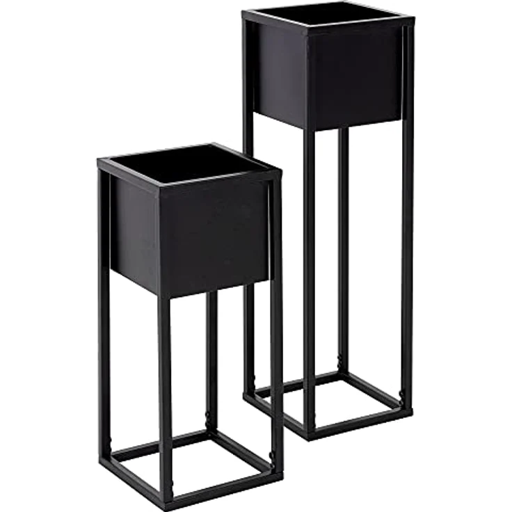 ML-Design 2er Set Blumenständer, schwarz, 21x50/70x21 cm, pulverbeschichtetes Metall – Bild 2