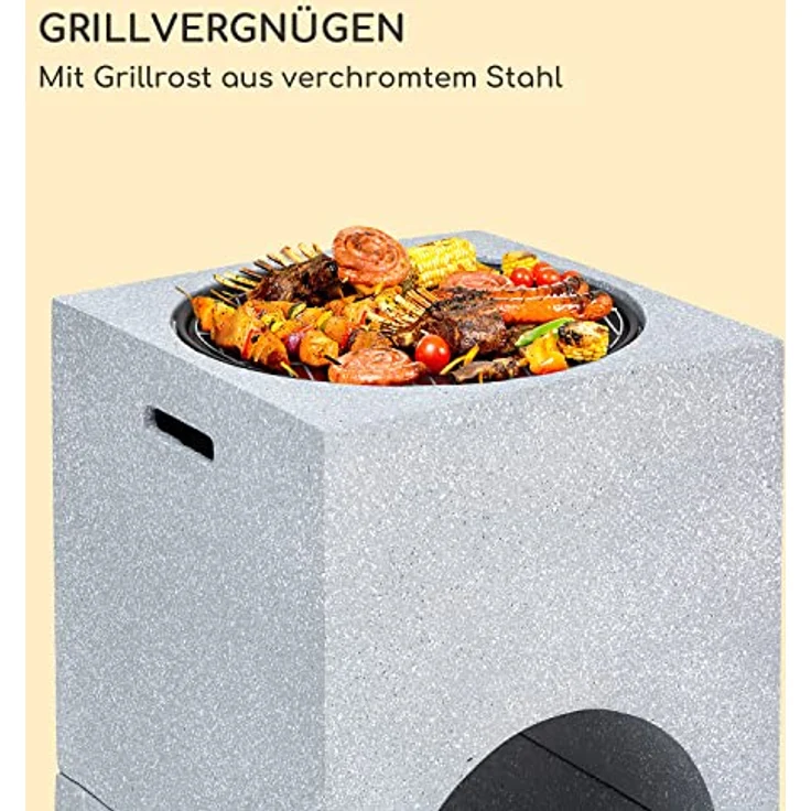 Blumfeldt Feuerschale, Tragbare Feuerstelle Outdoor mit Grillrost & Holzlagerfach, Sichere Stahlschale, 50 x 75 x 50 cm – Bild 4