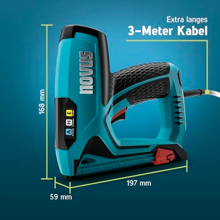 Novus Elektrotacker J-150, Profi Klammer- und Nagelpistole für Typ 37/53 Klammern, 6-14mm, ergonomisch, robust, 3m Kabel – Bild 6