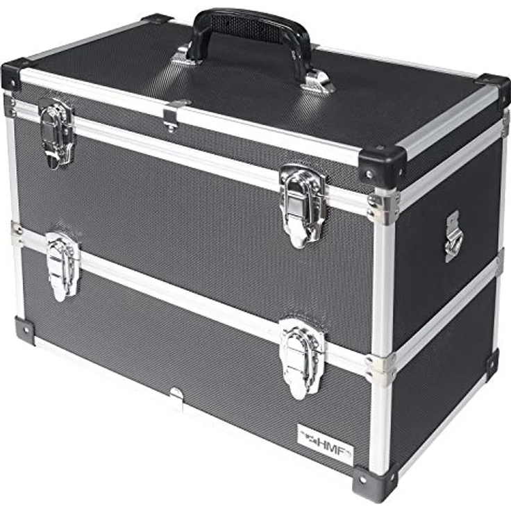 HMF 14660-02 Alu Werkzeugkoffer leer, 2 Etagen, 44 x 32,5 x 24 cm, schwarz – Bild 2