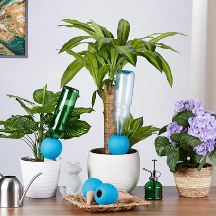 relaxdays Bewässerungssystem Tonkegel 4er Set, automatische Pflanzenbewässerung aus Keramik, Terrakotta und Blau – Bild 5