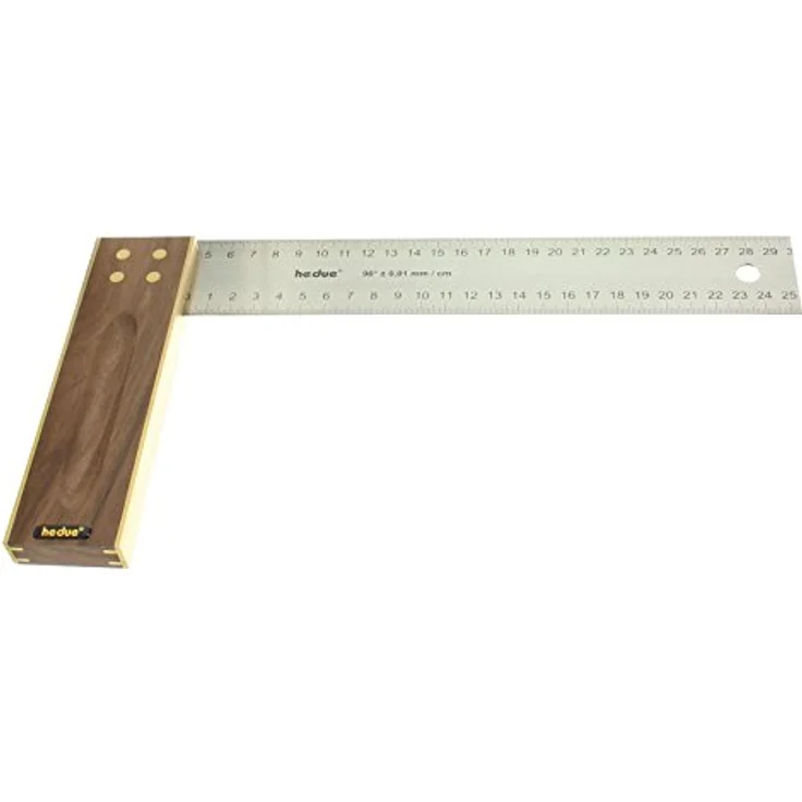 Hedue Tischler-Set A031, Winkelmesser mit Edelstahlblatt und Nussbaumholzgriffen, 300 mm, präzise Winkelgenauigkeit 0,06° – Bild 2