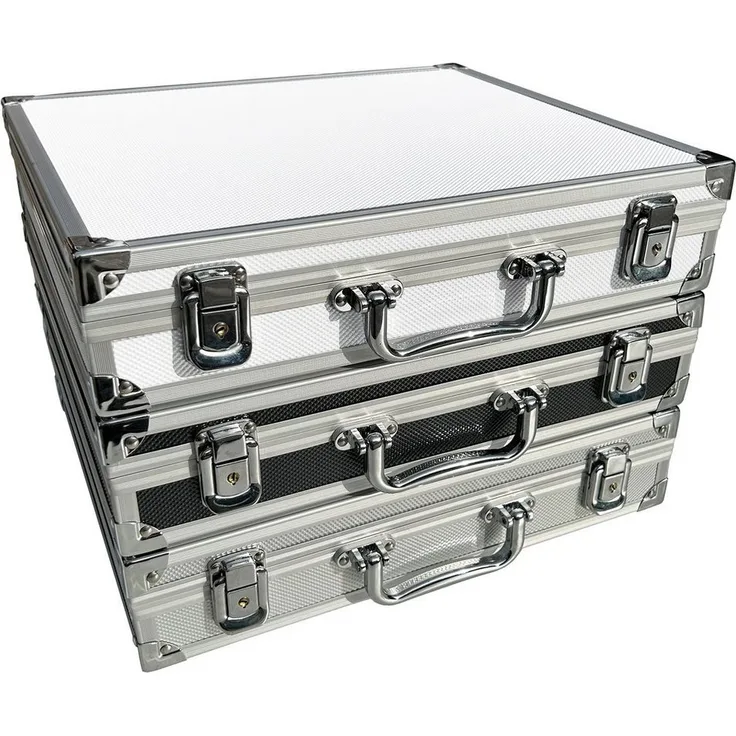 ECI Tools Werkzeugkoffer ECI Alu-Koffer Leer mit Aluminium Leisten Koffer Box Innenmaß 34 x 30,  DIN A4 Ordner schmal, Farbe Weiß