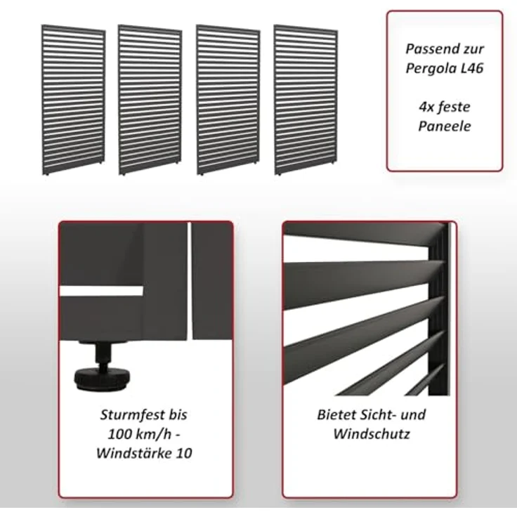 PROREGAL® Pavillonseitenteil 4er-Set Aluminium Paneele/Schiebetür, anthrazit, sturmfest bis 100 km/h, für Pergola 369x204 cm – Bild 7