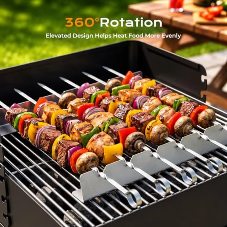 Homealexa Schaschlikspieße Set, 6 Stück 40,5 cm Edelstahl Grillspieße mit 2 Spießhaltern, flache BBQ Spieße für Fleisch und Gemüse, wiederverwendbar und leicht zu reinigen – Bild 4