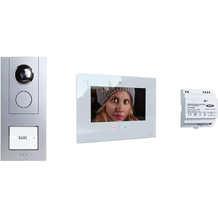 m-e modern-electronics VD ALU 6109, S/W Video-Türsprechanlage Komplett-Set, erweiterbar auf 3 Außen- und 4 Innenstationen, glänzend Weiß/Silber – Bild 1