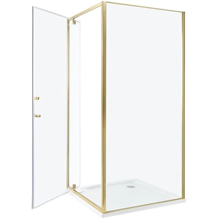 BELIANI Duschkabine Gold, Sicherheitsglas mit verchromtem Aluminiumrahmen und Magnetschloss, Einzeltür 90x90x185cm, modernes elegantes Design – Bild 8