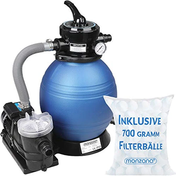 Sandfilteranlage 9.960 l-h mit Vorfilter Sandfilter Filteranlage Poolfilter + 700g Filterbälle Polysphere Filterwatte Filter Balls – Bild 5