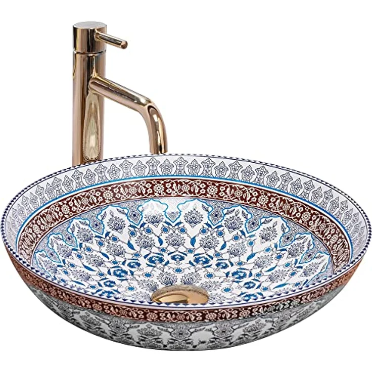 Rea Waschbecken Waschtisch Aufsatzwaschbecken Keramik Handwaschbecken Aufsatz Waschschale Blau Design Rund 40x40 – Bild 1