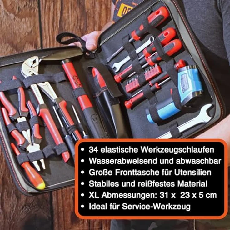 YPC ZipCaddy XL, Werkzeugmappe 31x23x5cm, wasserfestes Oxford 600D Material, 34 Halteschlaufen, große Außentasche, in Khaki, Grau oder Blau – Bild 5
