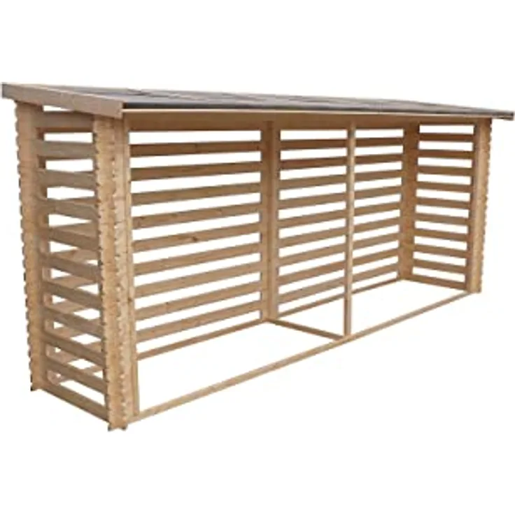 Holz Kaminholzregal TIMBELA M203 - Brennholzregal B450xL112xH199 cm/ 4m2 Holzhalter für Garten - Fahrrad Schuppen - Wasserfestes Dach