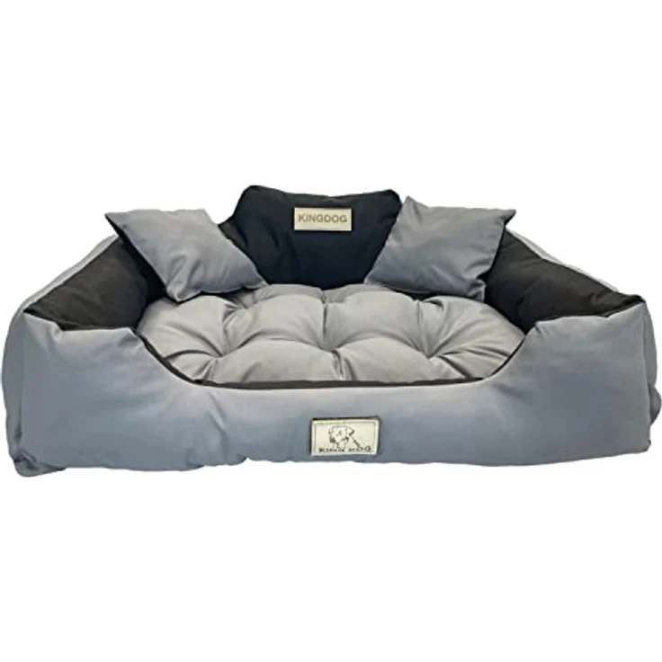 KingDog Hunde- und Katzenbett mit Zwei Kissen Hundekissen Hundekorb Haustierbett Waschbar Wasserdichtes PVC-Material S 55x45cm (Dunkelgrau) – Bild 2