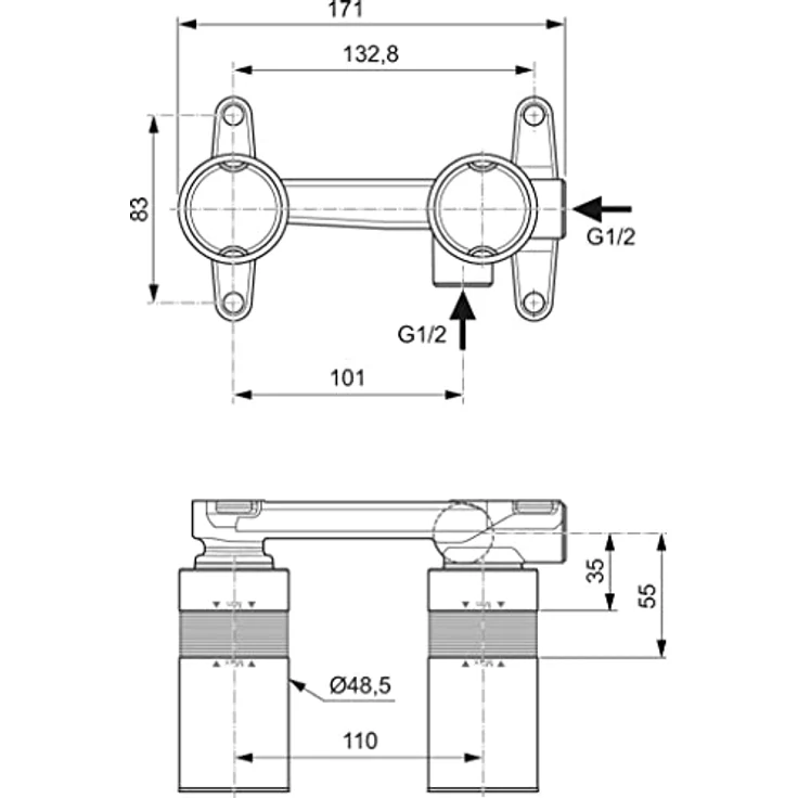 Ideal Standard UP-Grundkörper Bausatz A1313NU, Spültischarmatur mit keramischen Dichtscheiben und 100 Grad Schwenkbereich – Bild 3