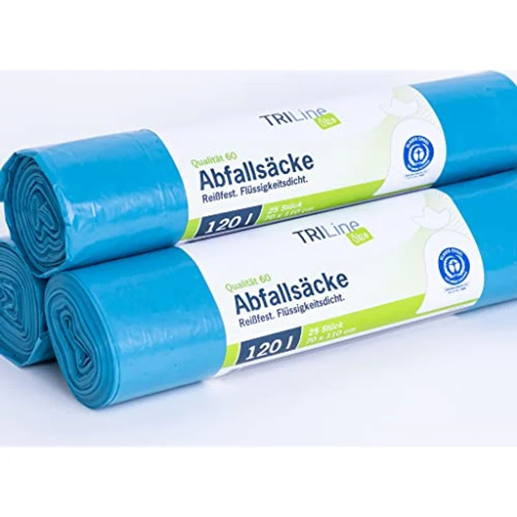 inapa Müllsack/Gartenabfallsack Triline 120l blau – ✓extra stark ✓belastbar ✓100% recyclingfähig – 1 Rolle/15 Stück – Bild 2
