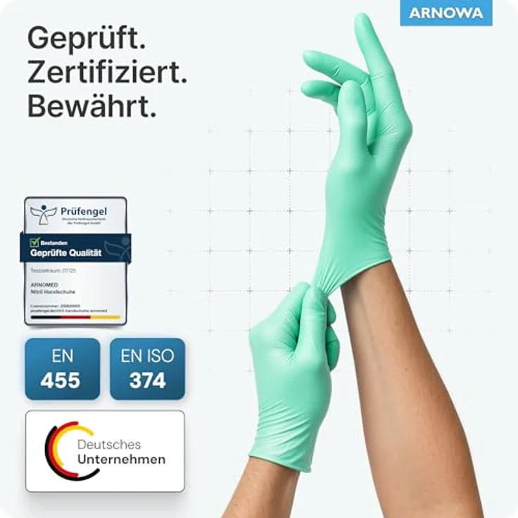 ARNOMED Einweghandschuhe Grün, Nitrilhandschuhe M, puderfrei, latexfrei, 100 Stück/Box, für Hygiene und Reinigung – Bild 4