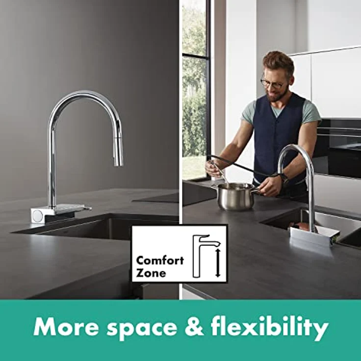 hansgrohe Aquno Select M81 Küchenarmatur, Einhebelmischer mit Ausziehbrause, 3jet Chrom, ComfortZone 170, Schwenkbereich 60°-150°, MagFit Halterung – Bild 10