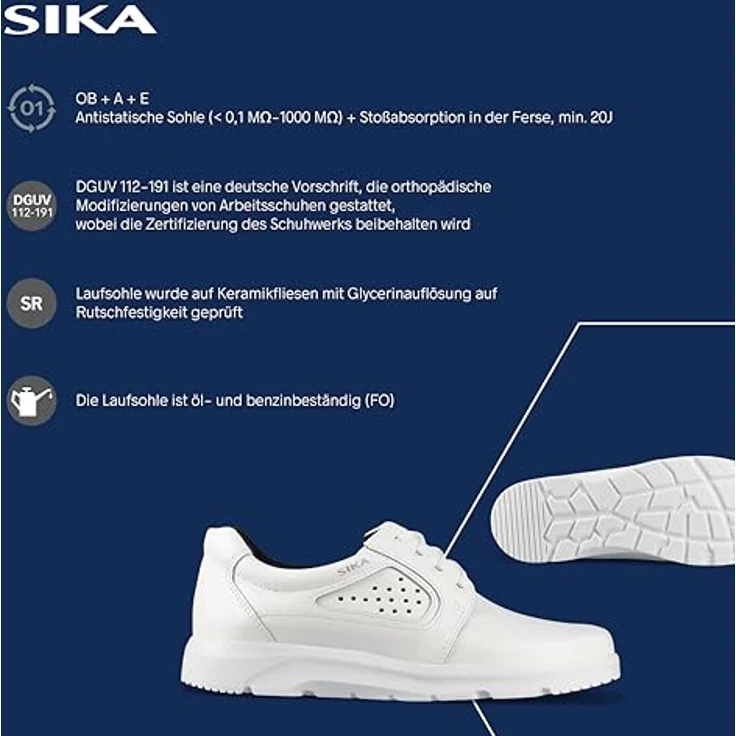 Sika Arbeitsschuh Optimax Schnürschuh, weiß, atmungsaktives Permair® Leder, rutschhemmende Laufsohle, O1 SRA – Bild 2