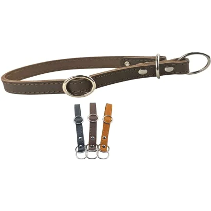 MediMuc Zugstopp Hundehalsband S, braun, 45cm, Lederhalsband mit Zugbegrenzung, einstellbar, robust und wetterfest, für optimale Tragekomfort – Bild 1