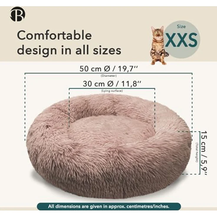 bluzelle Hundebett für kleine Hunde & Katzen, 50cm Hundekissen Rund Donut Kissen Hundekorb Plüsch, Katzenbett Flauschig Katzenkissen Waschbar rutschfest Weich, Farbe:Khaki – Bild 5