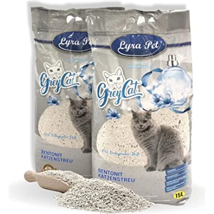 Lyra Pet® | 30 Liter Grey Cat Katzenstreu | Mit Aktivkohle | Mit Babypuder Duft | Feines Klumpstreu | 350% Saugkraft | Naturprodukt aus Bentonit | Saubere Wohnung | Neutralisiert Gerüche | Staubarm – Bild 1