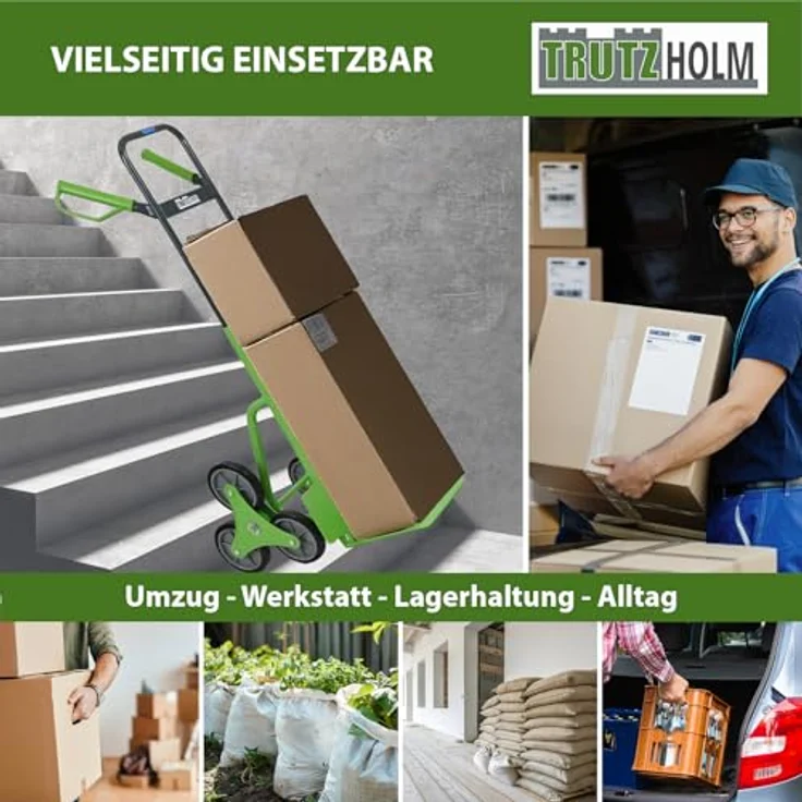 TRUTZHOLM Klappbare Treppensackkarre, höhenverstellbar, große Ladefläche, Stahl, 120 kg Traglast, 113 cm Höhe, pannensichere Vollgummiräder – Bild 8
