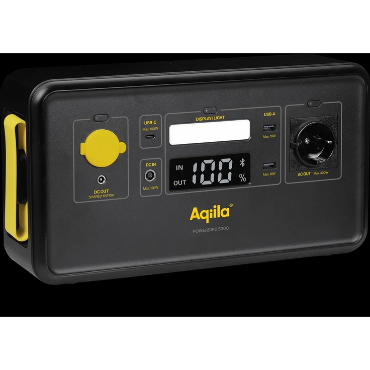 Aqiila Powerbird S300 Powerstation, LiFePO 4, 294 Wh, 1000W, Schwarz, Gelb, mit Bluetooth App und LCD-Display