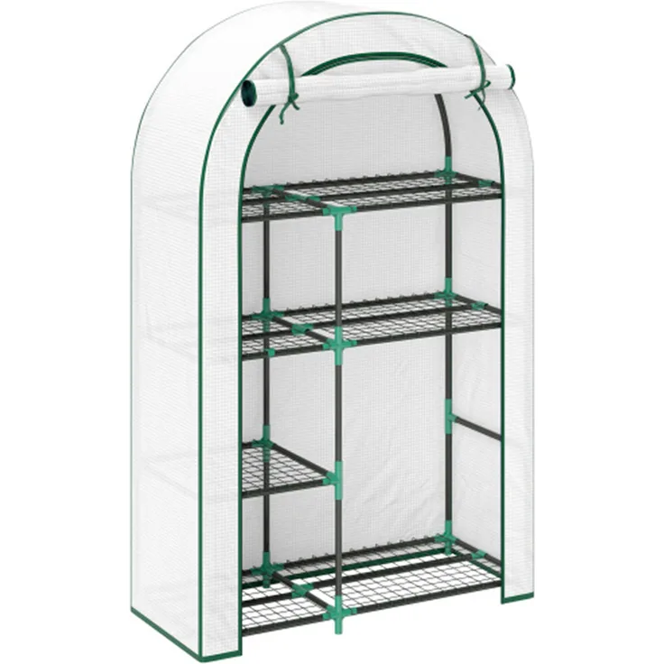 Xkiss Gewächshaus mit Runddach und Tür, 4-stufiges Regal, UV-beständige Abdeckung, für Balkon, 100x45x160 cm, weiß