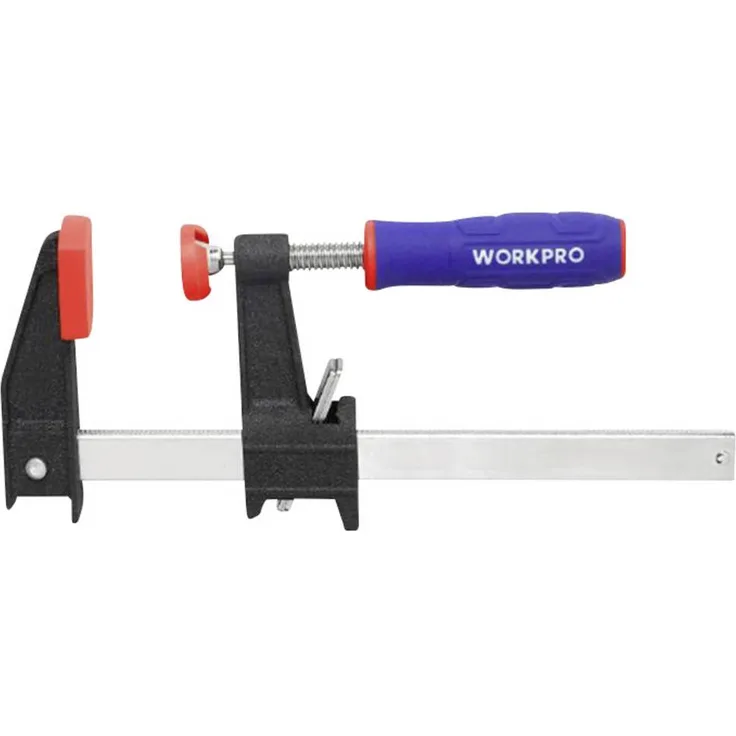 WorkPro WP232030 Schraubzwinge mit Schnellspannfunktion, 150mm, ergonomischer Griff, robuste Stahl-Konstruktion, abnehmbare Backenpolster